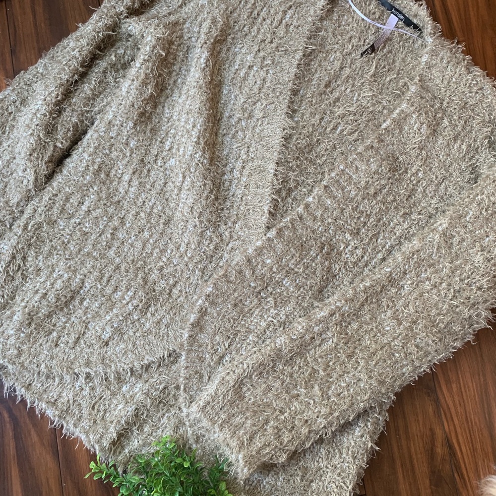 Kensie Fuzzy Eyelash Open Front Cardigan Sweater